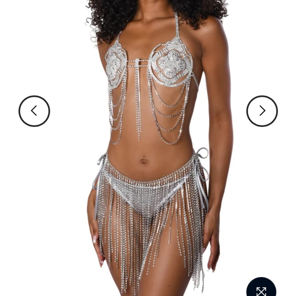 Rhinestone festival set with bralette & body waist chain